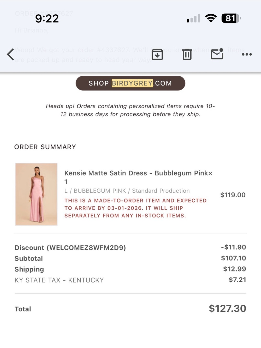 Birdy Grey One-Shoulder Bubblegum Pink Satin Gown - Picture 5 of 6